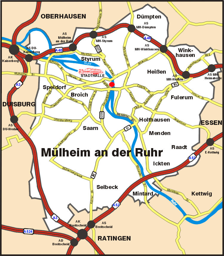 Anfahrtsskizze für PKW zur Stadthalle Mülheim