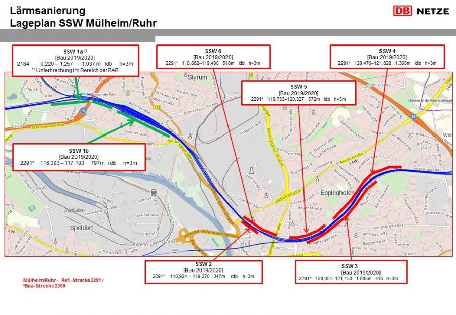 Übersicht der Deutschen Bahn über aktive Lärmschutzsanierungsmanahmen in Mülheim - Deutsche Bahn