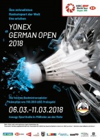 Veranstaltungsplakat zu den YONEX German Open Badminton Championships vom 6. bis 11. März in Mülheim an der Ruhr - YGO/Claudia Pauli
