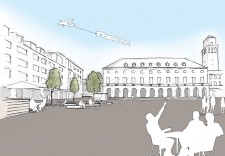 Skizze zur Gestaltung des Rathausmarktes zur neuen Stadtbühne