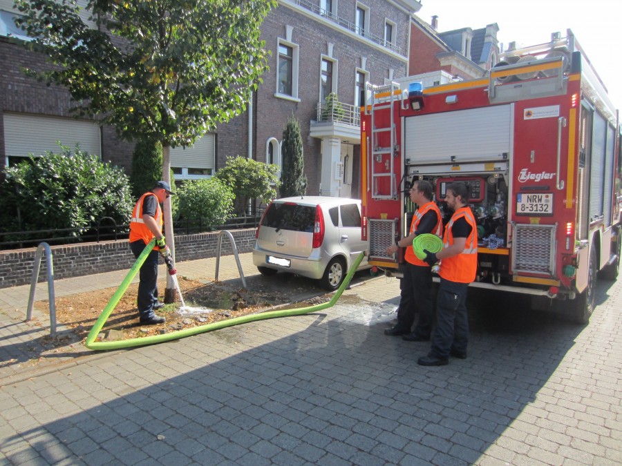 Die Feuerwehr wässert aufgrund der anhaltenden Hitze rund 700 Bäume im Stadtgebiet. - Thomas Herber / Berufsfeuerwehr Mülheim an der Ruhr