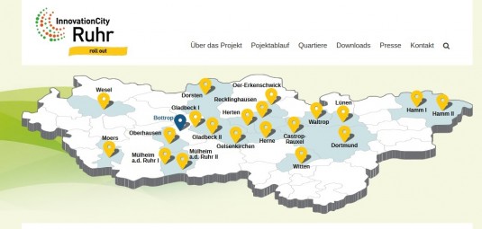 Karte InnovationCity roll out: 20 Quartiere für integrierte Entwicklungskonzepte