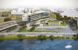 Standortbewerbung um Sparkassenakademie: Entwurf/Visualisierung der Akademie am Fluss