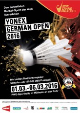 Plakat der Yonex German Open 2016 in der RWE-Sporthalle
