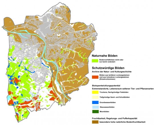 Karte schutzwürdiger und naturnaher Böden in Mülheim an der Ruhr