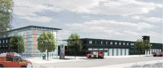 Die neue Hauptfeuerwache der Feuerwehr Mülheim an der Ruhr so wie sie einmal aussehen wird. 