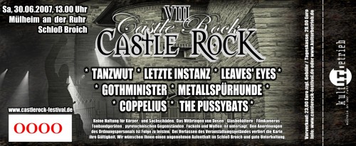 Cr 8 Eintrittskarte, Castle Rock, Schloß Broich 30.06.2007,