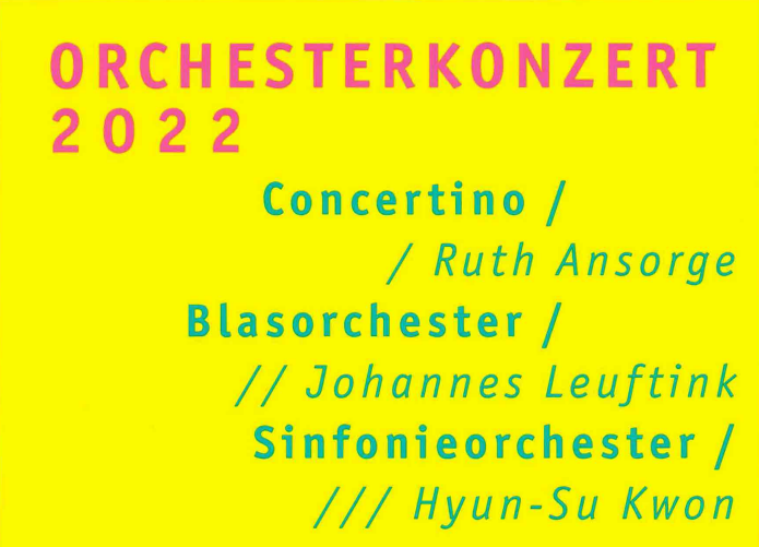 Das Bild zeigt einen Ausschnitt vom Flyer zum Orchesterkonzert der Musikschule am 12. Juni 2022 in der Stadthalle. - Musikschule Mülheim