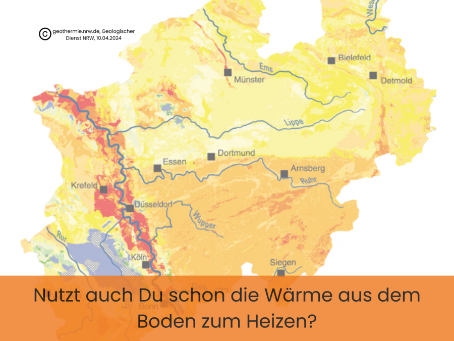 Hier sieht mein eine Karte der Eigenschaften zur Geothermie Nutzung. - Stabstelle Klimaschutz und Klimaanpassung - Geologischer Dienst NRW