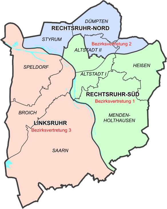 Karte mit den Bezirken der Stadt, Bezirksvertretung, - Michael Hahne