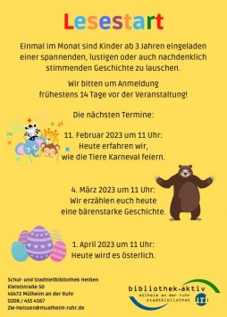 Flyer zum Lesestart in der Schul- und Stadtteilbiblitohek Heißen - Janina Hinz