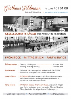 Angebot und Vermietung von Räumen über das Gasthaus Feldmann in der Begegnungsstätte Feldmann-Stiftung. - Ulrike Nottebohm