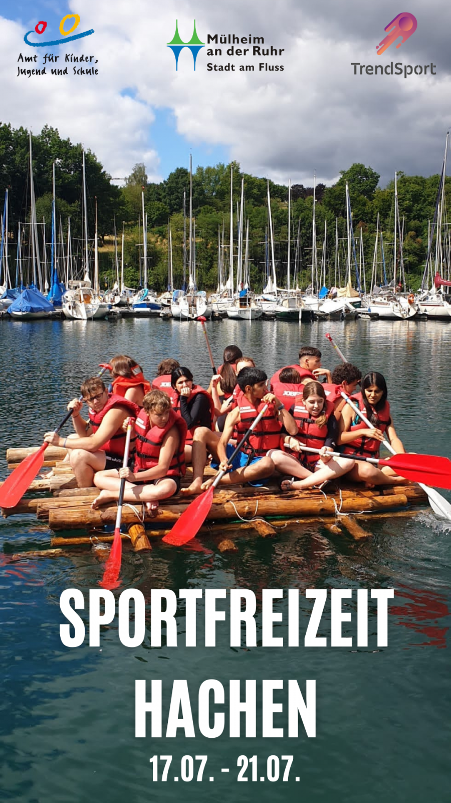Jugendliche beim Floßpaddeln letztes Jahr auf der Sportfreizeit im Sportpark Duisburg Wedau - Mülheimer Sportservice