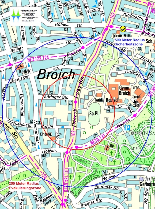 Evakuierungsplan zur Bombenentschärfung an der Prinze-Luise-Strae in Broich - Ordnungsamt