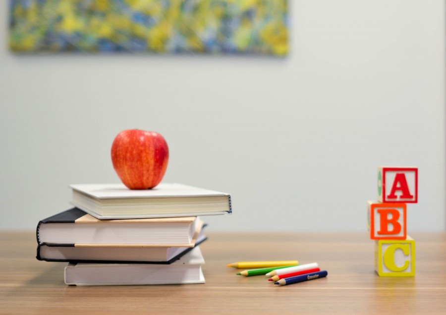 Rote Apfelfrucht auf vier pyle Büchern: Schule, Einschulung, Lernen, Buch. Anmeldungen zu den Grundschulen. - Foto von element5 digital auf Unsplash