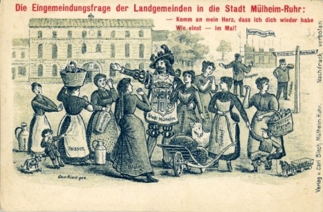 Diese Postkarte wurde während der Eingemeindungsverhandlungen in Mülheim verbreitet (1903) 