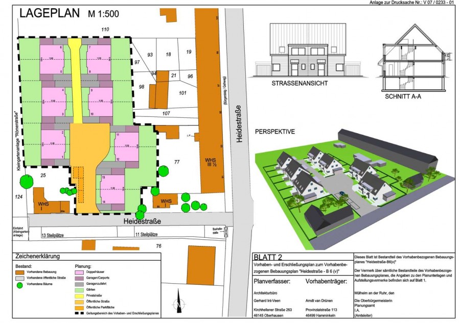 Vorhaben- und Erschließungsplan zum vorhabenbezogenen Bebauungsplan Heidestraße - B 6(v)