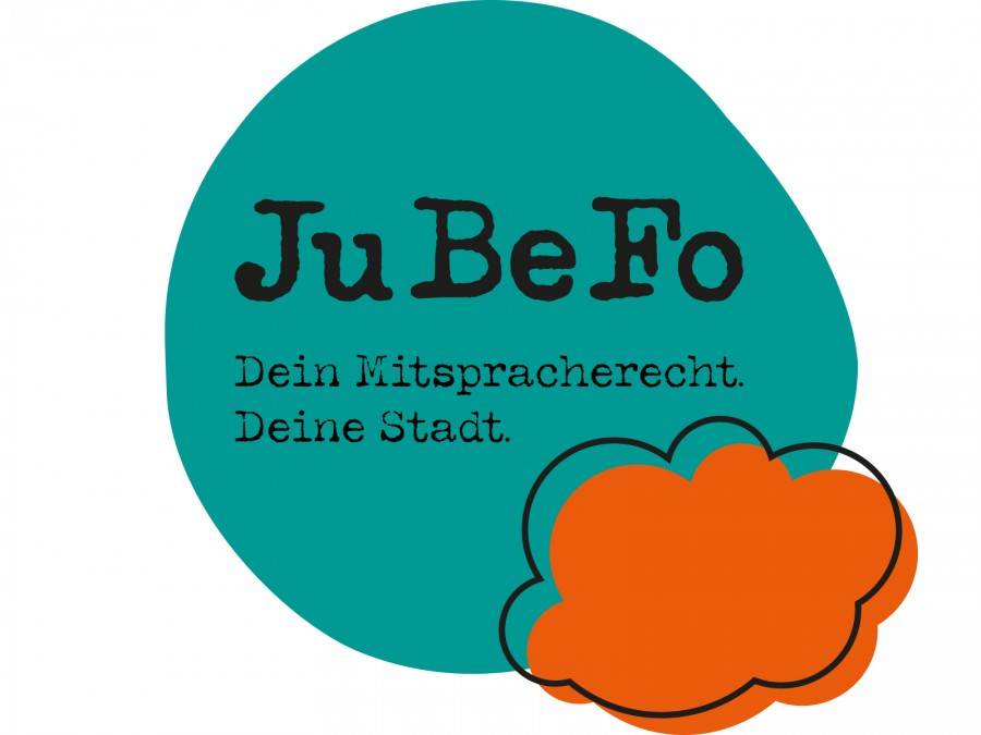Logo des Jugendbezirksforums in Blau und Orange. - Amt 45-2