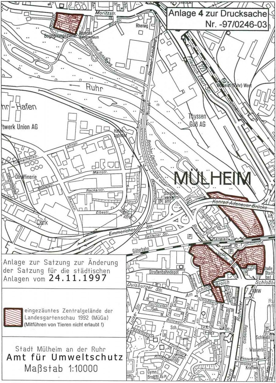 Übersichtskarte des MüGa-Geländes - Anlage zur Anlagensatzung der Stadt Mülheim an der Ruhr