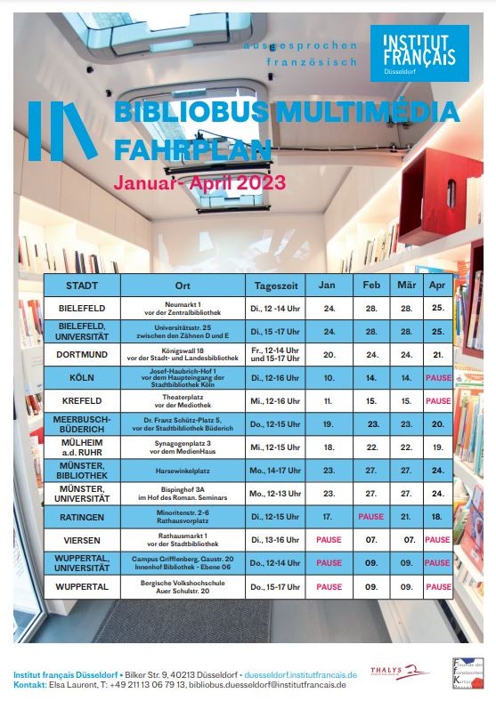 Fahrplan BIBLIOBUS von Januar bis April 2023 - Institut Francais