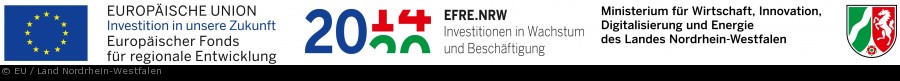 EFRE-Projektförderlogo der Landesregierung Nordrhein-Westfalen und der EU -  EU / Land Nordrhein-Westfalen
