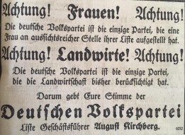 Wahlkampfanzeige der Deutschen Volkspartei im Mülheimer Generalanzeiger vom 2. März 1919 - Stadtarchiv