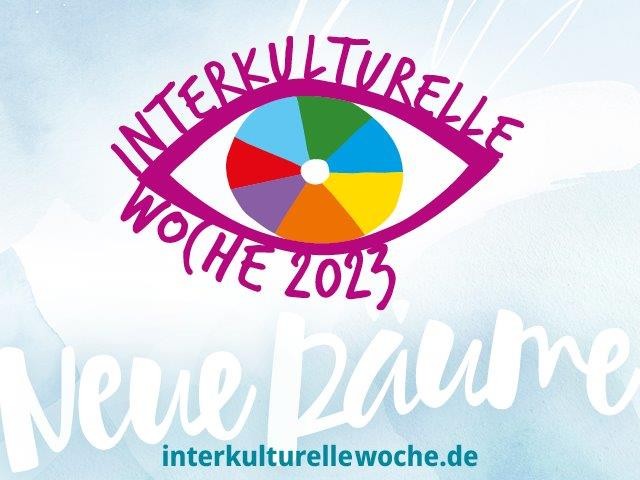 Logo der Interkulturellen Woche 2023 mit dem Motto Neue Räume - Integrationsrat - Sekine Günes