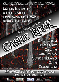 Flyer Castle Rock 15, Festival am 4. und 5. Juli 2014 in Mülheim an der Ruhr, Schloß Broich.