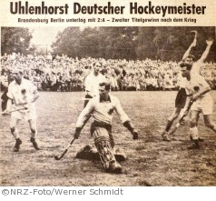 Berichterstattung in der NRZ vom 31. Mai 1954 zum Sieg des HTC Uhlenhorst über den SC Brandenburg Berlin (Quelle: Stadtarchiv) - NRZ-Foto/Werner Schmidt