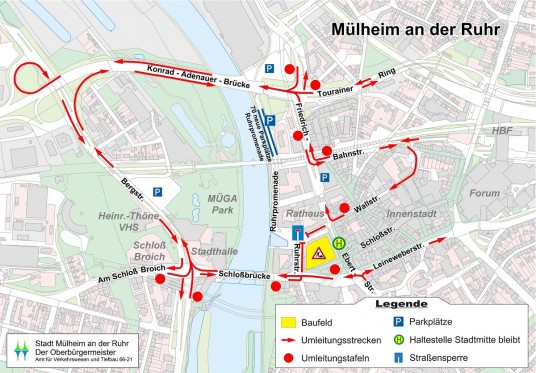 StadtQuartier Schloßstraße kündigt sich an: Verkehrsführung, Anlieferung und Parken während der Bauzeit - hier: aktualisierte Umleitungsstrecken