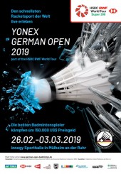 Plakat zu den YGO - Yonex German Open Badminton Championships 2019 vom 26. Februar bis zum 3. März in Mülheim - DBV