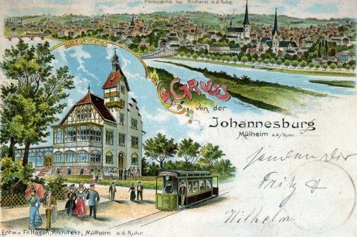 Postkartenansicht des Ausflugslokals Johannesburg (1901), das 1905 dem Bau der Augenheilanstalt weichen musste