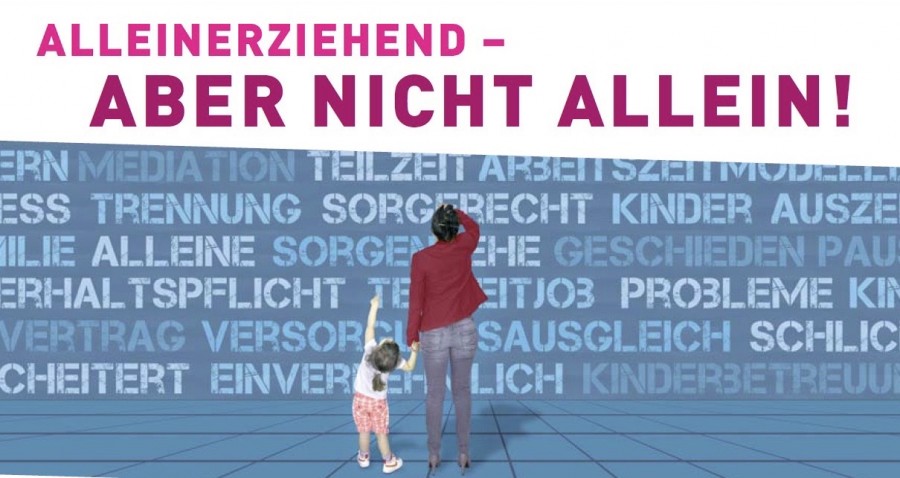 Ausschnitt Postkarte ALLEINERZIEHEND - ABER NICHT ALLEIN! - Referat I.3/Gleichstellungsstelle, Mülheimer Stadtmarketing und Tourismus GmbH (MST)