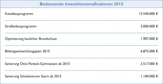 Grafik: Bedeutende Investitionsmaßnahmen 2015