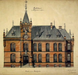 Ansicht des Styrumer Rathauses mit seinem markanten Turm (Blick vom Markplatz)
