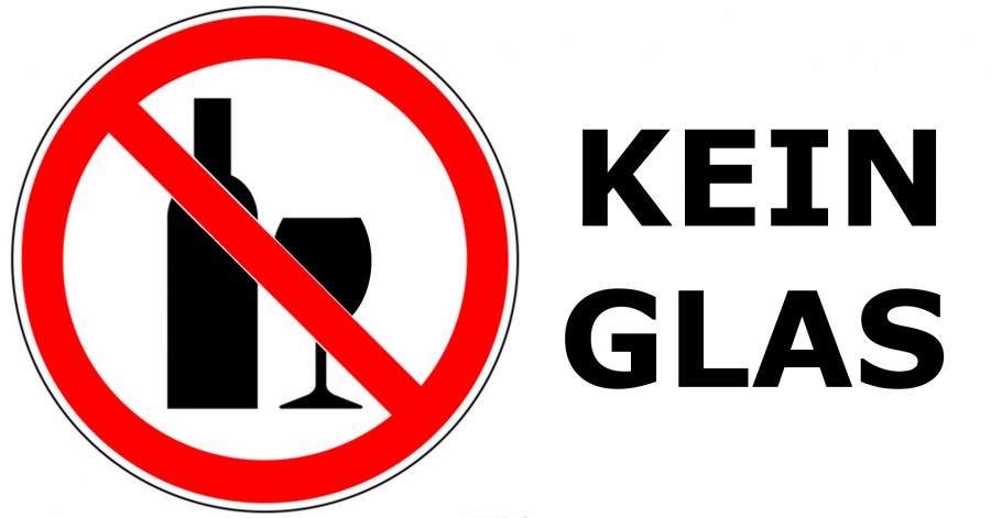Schild: Verbot von Glas, Glasflaschen, Flaschenverbot. - Online-Redaktion (Thomas Nienhaus)