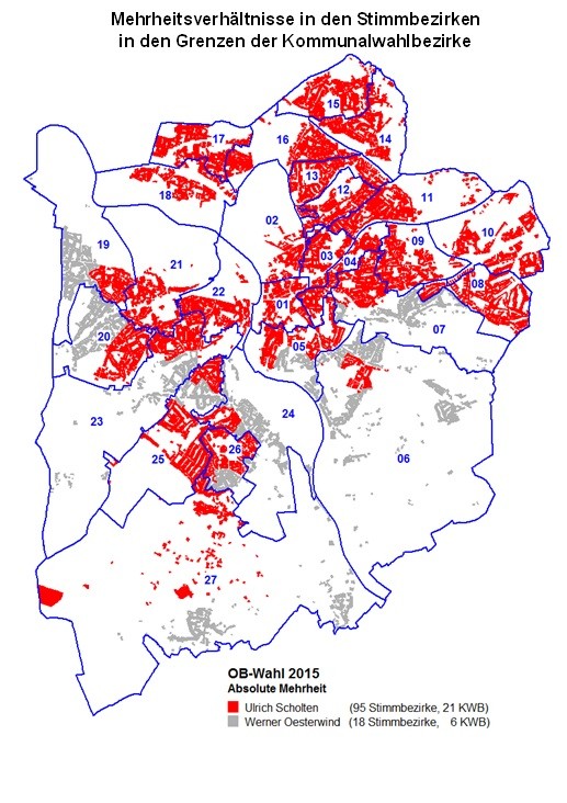 Mehrheitsverhältnisse in den Stimmbezirken in den Grenzen der Kommunalwahlbezirke