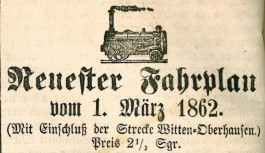 Fahrplan der Bergisch-Märkischen Eisenbahn von 1862 mit der ersten Eisenbahnstrecke, an die auch Mülheim angebunden wurde