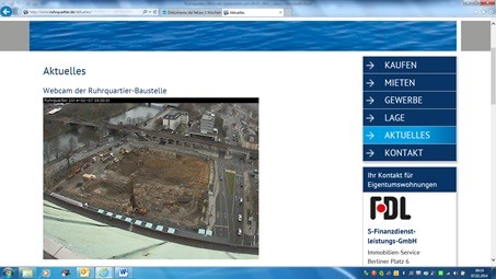 Webcam der Ruhrquartier-Baustelle zeigt stündlich den Baufortschritt
