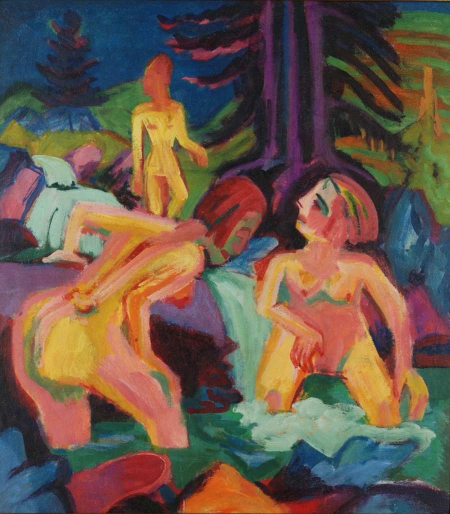 Ernst Ludwig Kirchner, Badende im Bergbach, 1921, Öl auf Leinwand, 90 x 78,5 cm, Kunstmuseum Mülheim an der Ruhr, Inv.-Nr. 1765 - Kunstmuseum Mülheim an der Ruhr