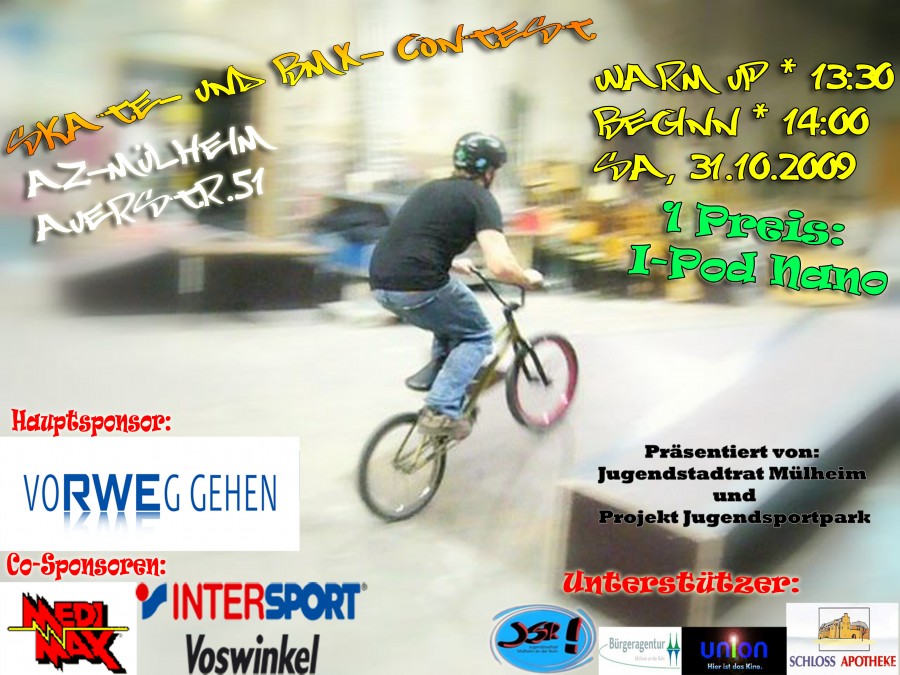 Werbung für den Skate- und BMX- Contest am 31.10.2009 im Autonomen Zentrum. Start ist 14 Uhr