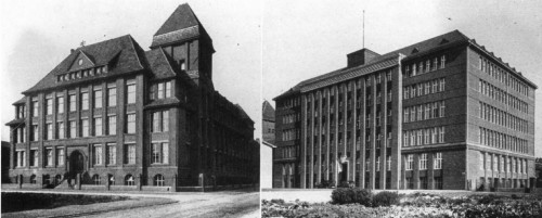 Die beiden Verwaltungsgebäude der Firma Thyssen in der Wiesenstraße