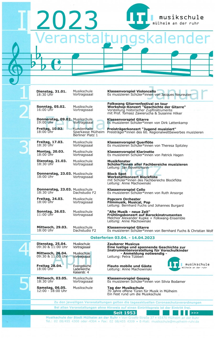 Veranstaltungskalender der Musikschule Januar - Juni 2023 - Musikschule