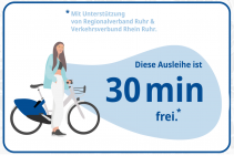 Mobil mit dem Metropolradruhr: Räder 30 Minuten kostenlos ausleihen. Unterstützt wird die Aktion vom Verkehrsverbund Rhein-Ruhr (VRR) und vom Regionalverband Ruhr (RVR). - Metropolradruhr