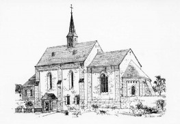 Die Saarner Klosterkirche vor der Erweiterung zur heutigen Pfarrkirche (Ende 19. Jh.)
