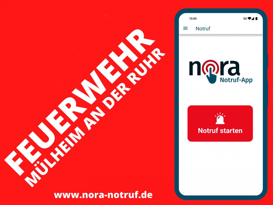 nora die offizielle Notruf-App der Bundesländer ist verfügbar. Mit der App kann schnell und einfach die Polizei, Feuerwehr und Rettungsdienst im Notfall alarmiert werden. - Ministerium des Innern des Landes Nordrhein-Westfalen - Jörn Stracke Geschäfts- und Koordinierungsstelle Notruf-App-System angepasst durch die Mülheimer Feuerwehr Thorsten Drewes