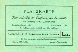 Platzkarte für die Feier zur Eröffnung der Mülheimer Stadthalle am 5. Januar 1926