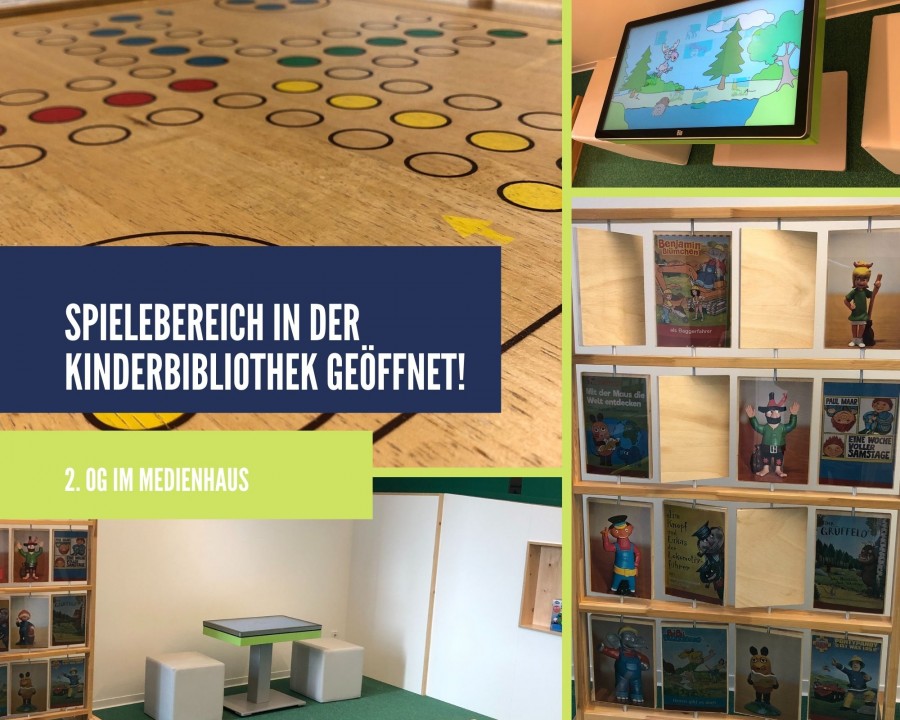 Neuer Spielebereich im 2. OG in der Stadtbibliothek im MedienHaus, Kinderbibliothek - Stadtbibliothek Mülheim an der Ruhr