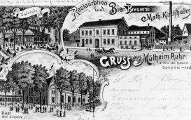 Postkartenansicht der Restauration Mathias Kirchholtes mit Veranstaltungssaal (im Volksmund auch als Sinfoniescheune bezeichnet)