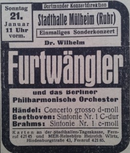 Ankündigung des Sonderkonzertes mit Wilhelm Furtwängler in der Mülheimer Zeitung vom 20. Januar 1940